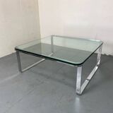 Table basse moderniste suisse en chrome, acier et verre de Strässle, années 1970