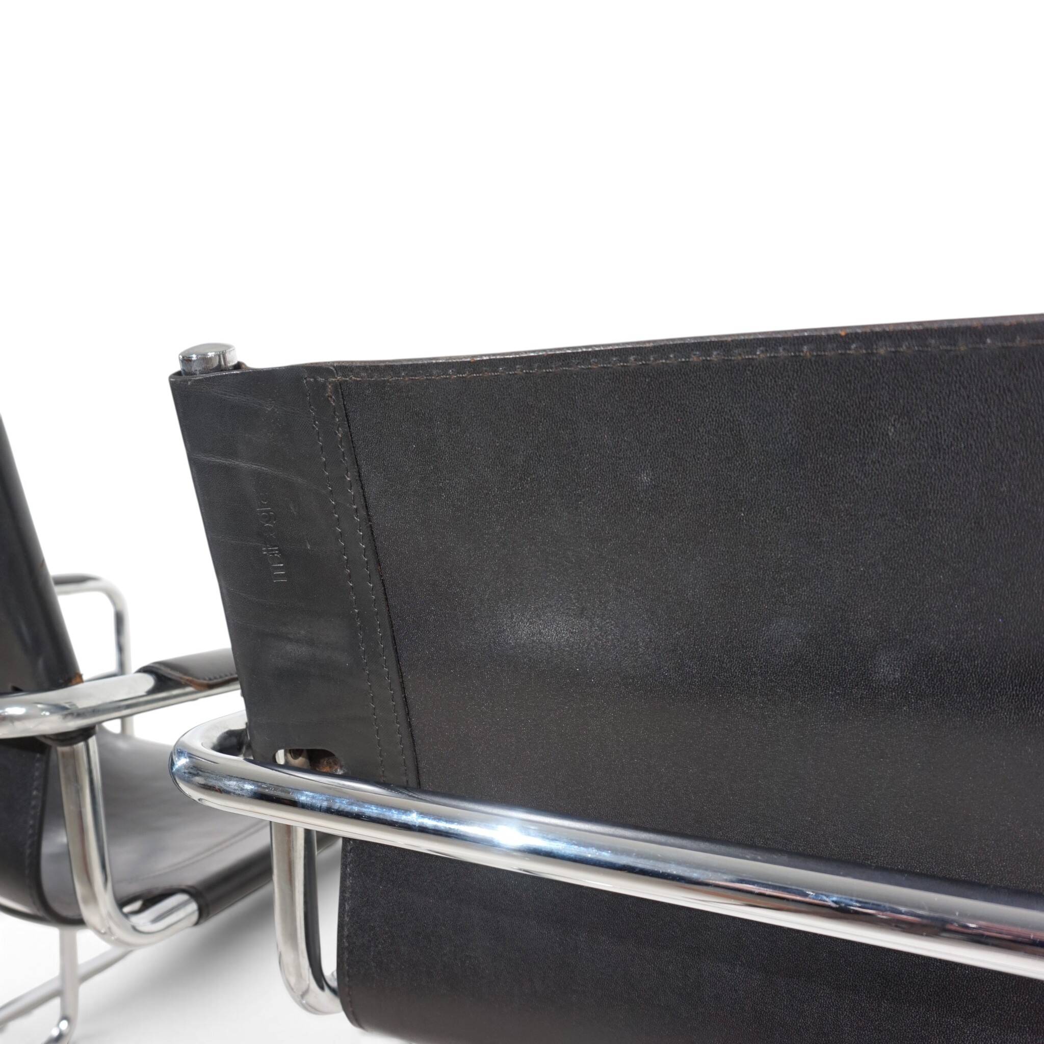 Ensemble de 4 chaises visiteur Matteo Grassi en cuir/chrome, chaises cantilever, 1970.