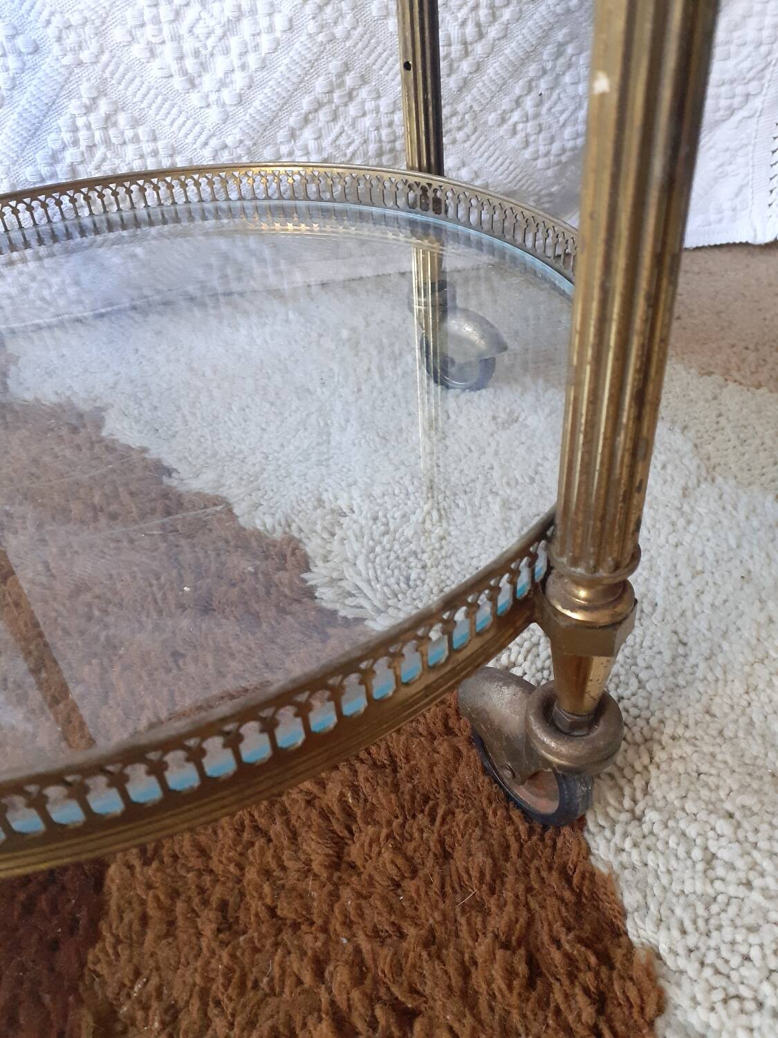 Brass rolling trolley with removable tray