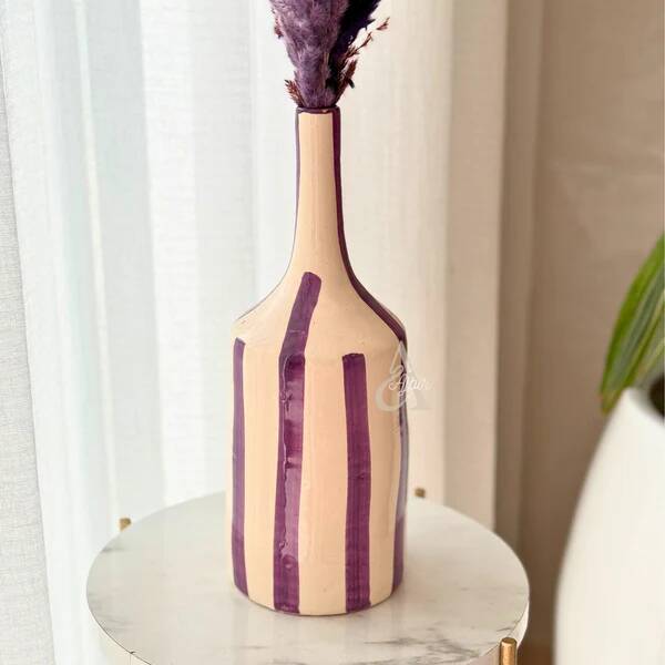 Striped purple artisanal bottle vase