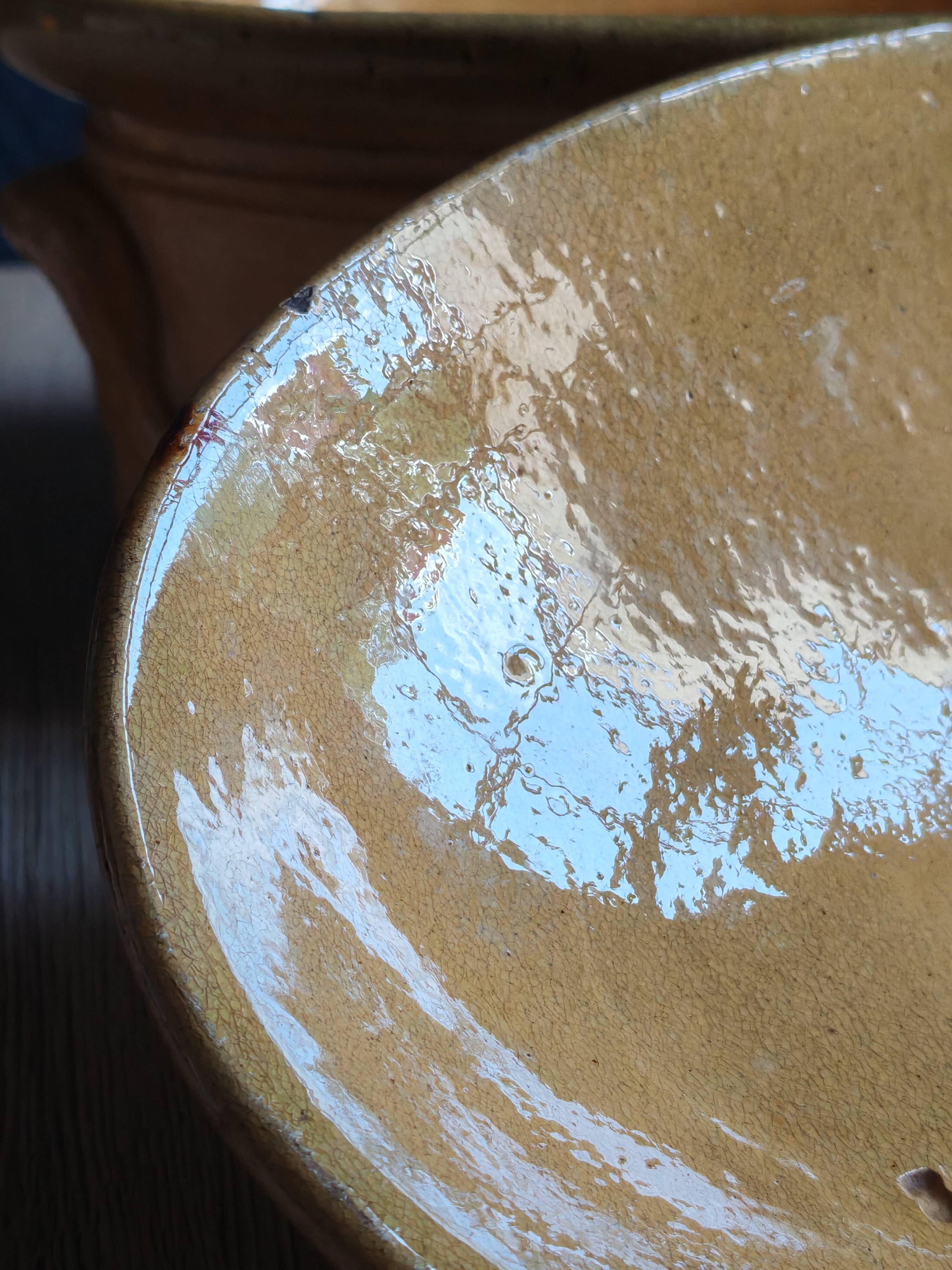 Old yellow ochre glazed terracotta terrine | Rustic pottery