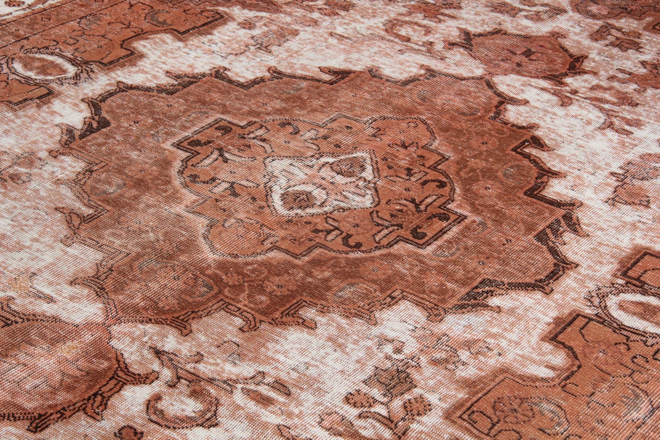 Overdyed handmade persian rust brown wool area rug - 241x342cm