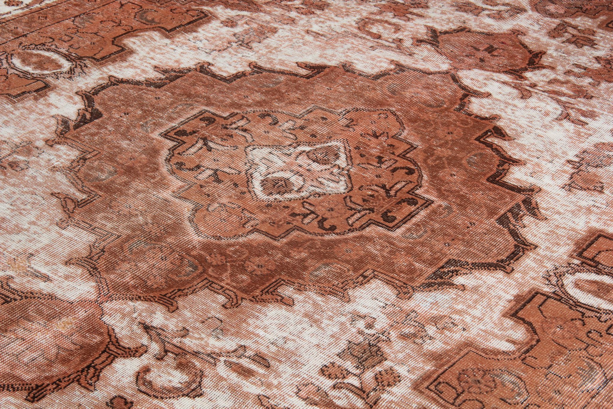 Overdyed handmade persian rust brown wool area rug - 241x342cm