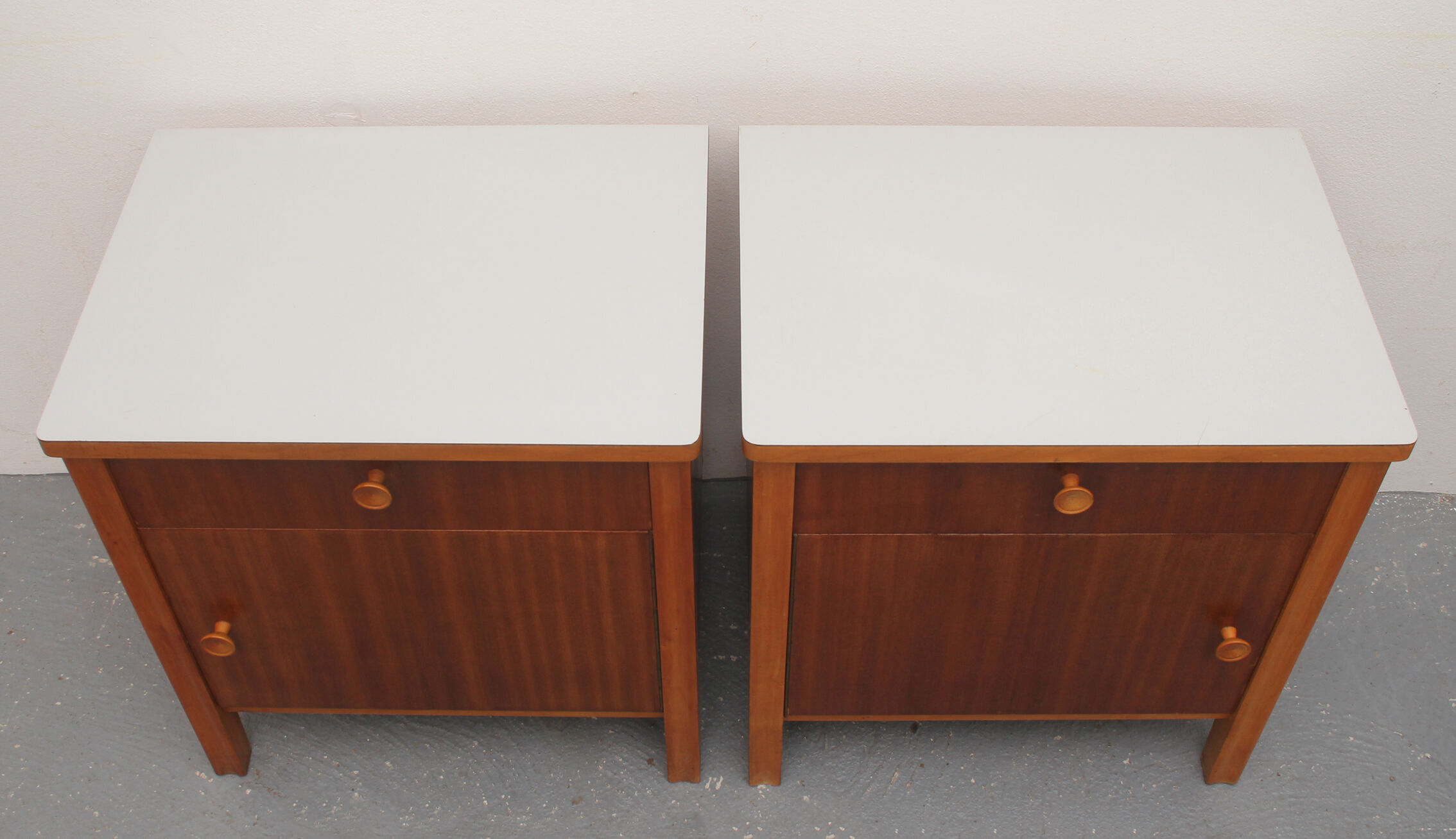 Pair of nightstands in walnut and formica 1950