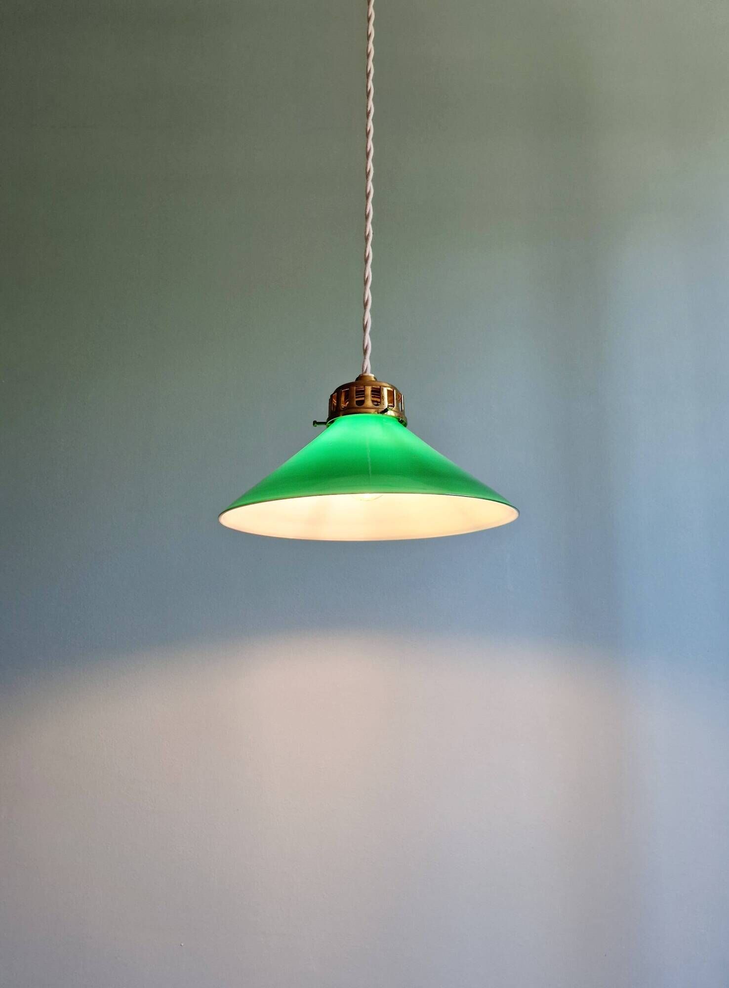Art Deco pendant light in conical green opaline, 1920s-30s