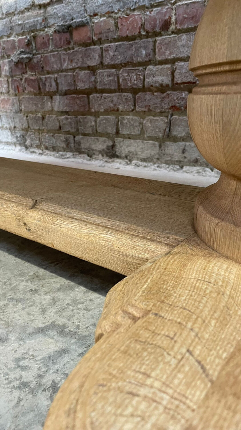 Massive oval monastery table made of bleached oak with turned legs