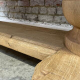 Massive oval monastery table made of bleached oak with turned legs