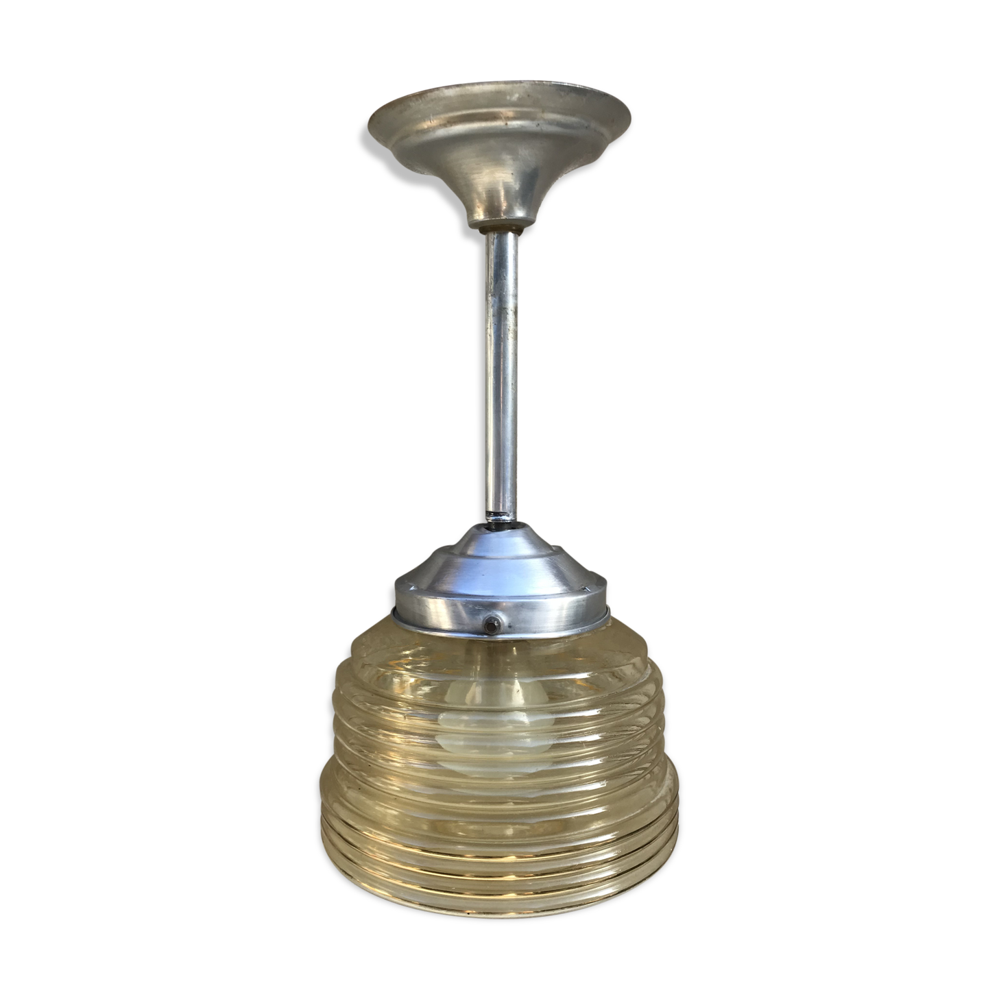 Hanging art deco glass yellow + alu vintage support