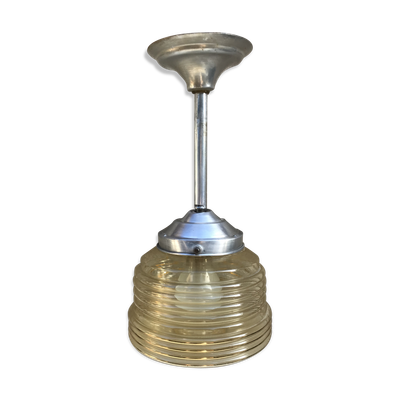 Suspension art deco verre moulé jaune  vintage