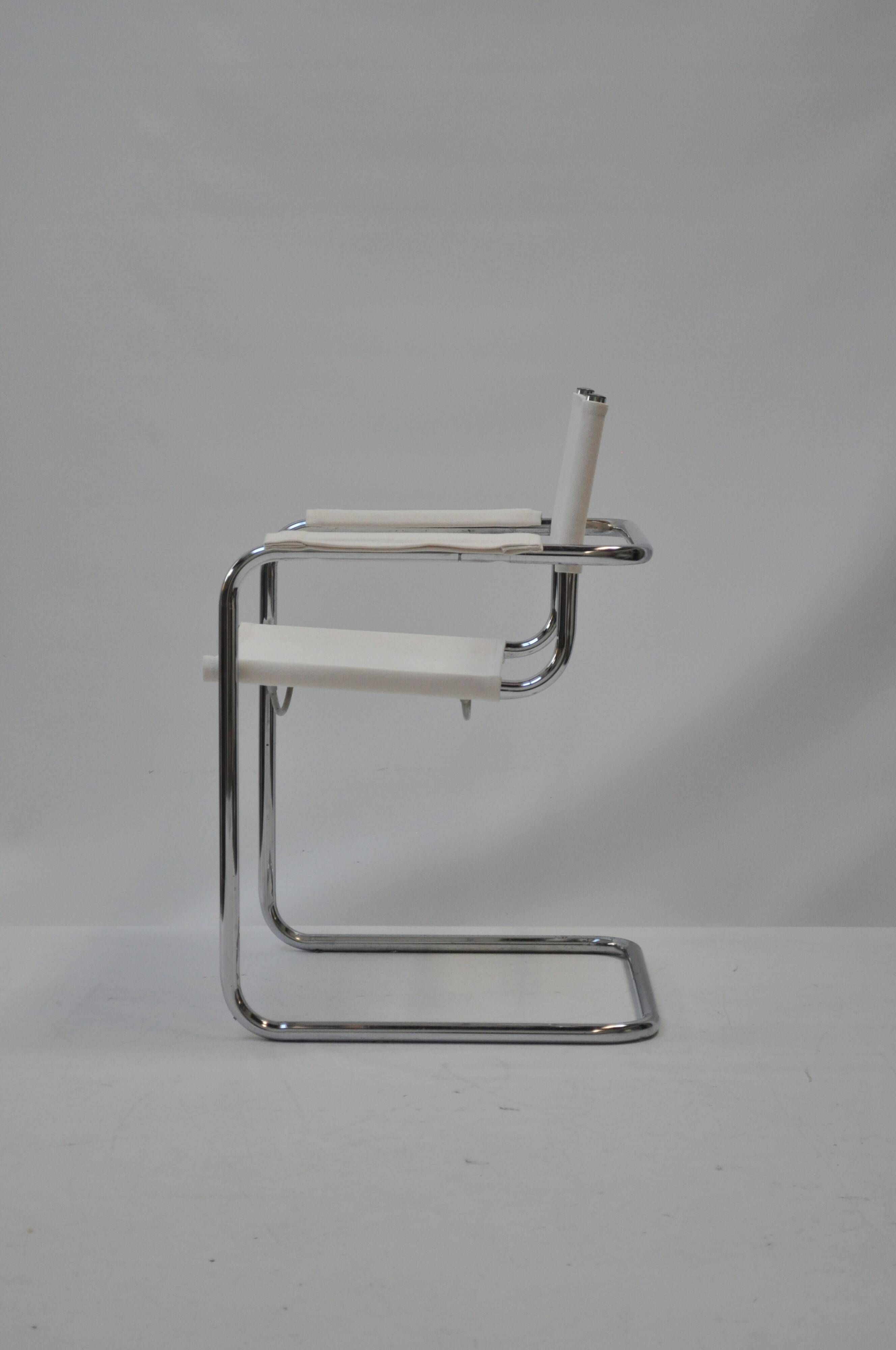 Set of 4 Chrome Sled-Base Chairs, Reupholstered in Italian Chioccarello Lin