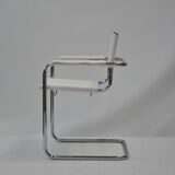 Set of 4 Chrome Sled-Base Chairs, Reupholstered in Italian Chioccarello Lin