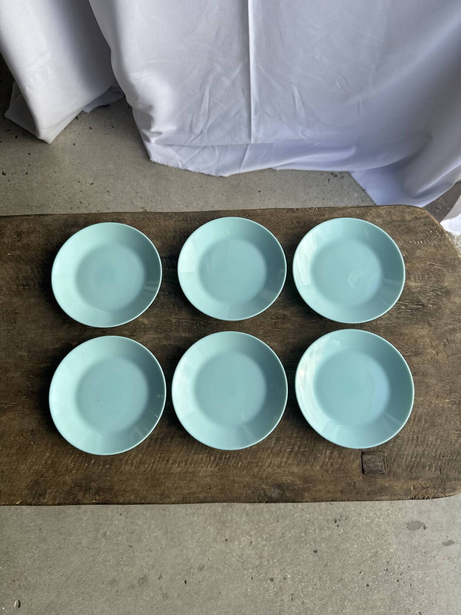 Set of 6 vintage turquoise blue dessert plates D18