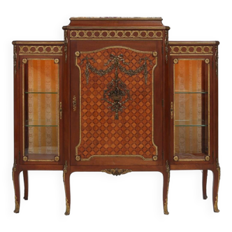 Rare vitrine Louis XVI en marqueterie avec lumière, France ca. 1850