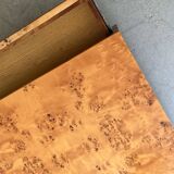 Coffee table with elm burl, integrated drawers, Mahey for Roche Bobois 1970.