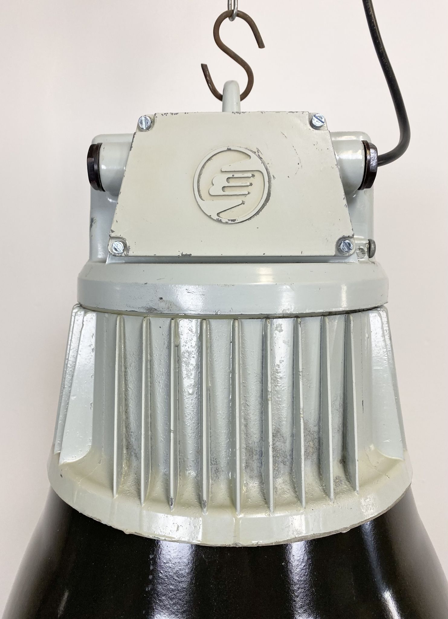 Set of 4 Industrial  Black Enamel Pendant Lamps from Elektrosvit, 1970s