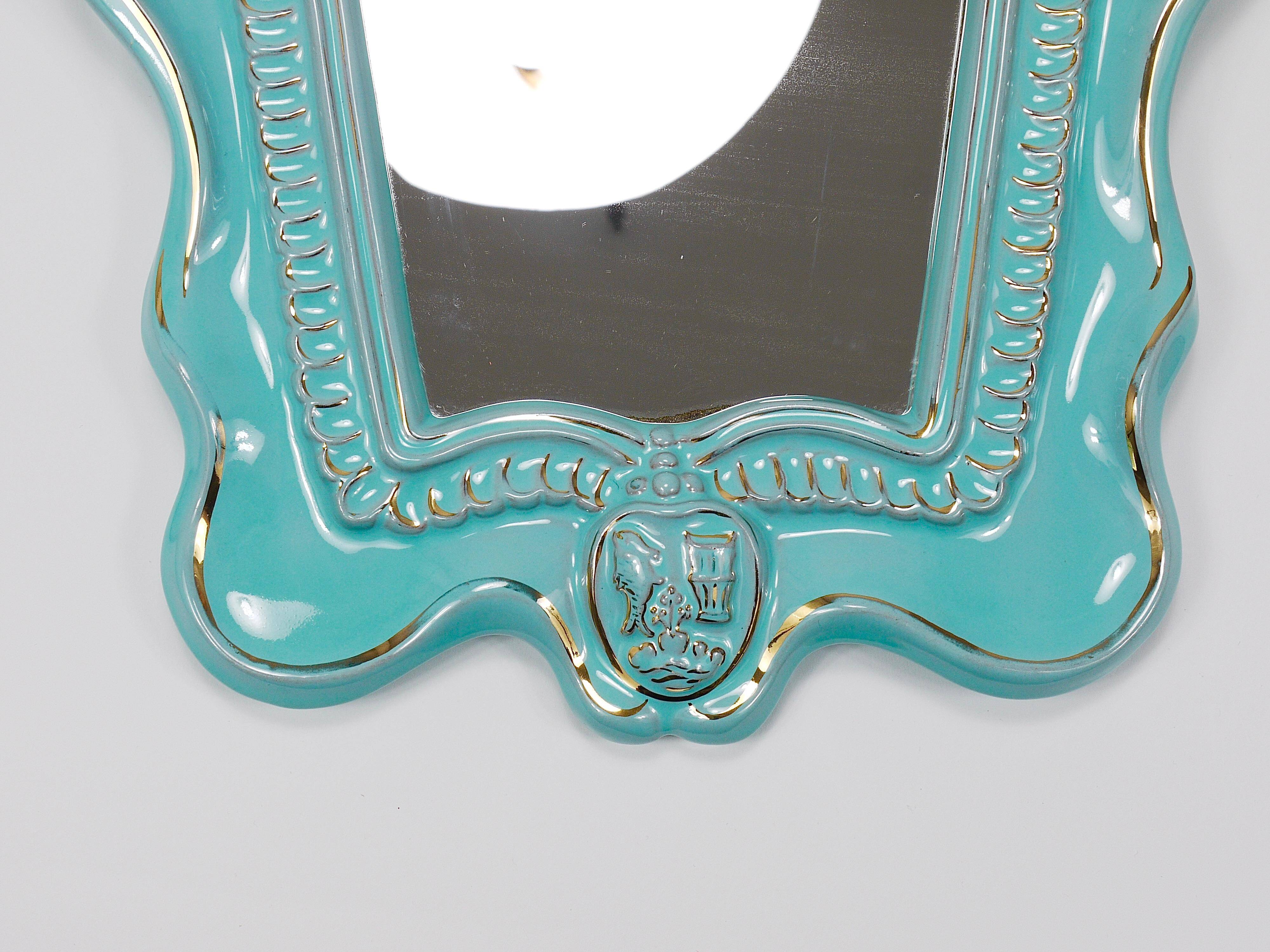 Art Deco wall mirror Theatre in terracotta by Gmundner Keramik, Austria, 1930s