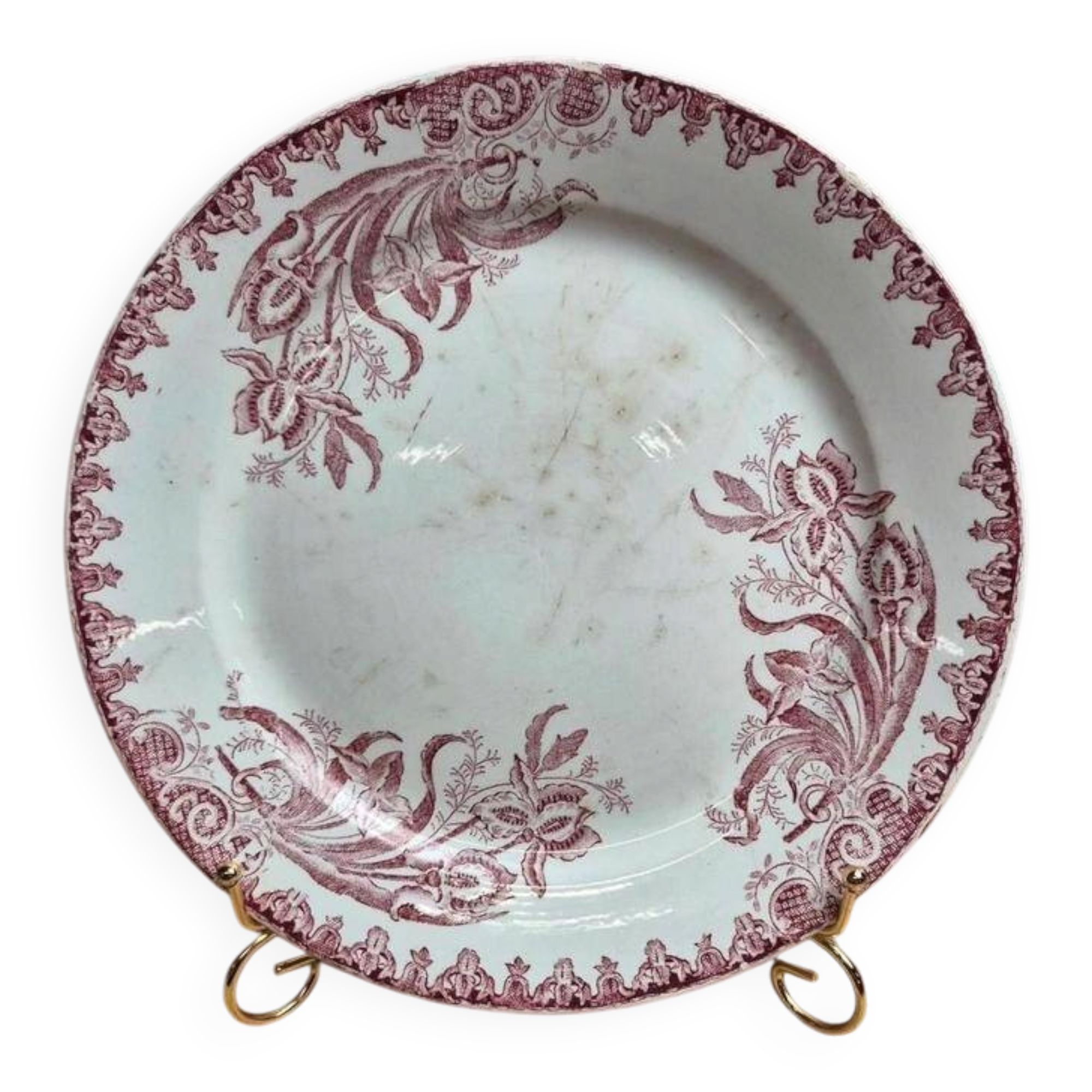 Round antique Saint-Amandoise plate – Iris model – Earthenware