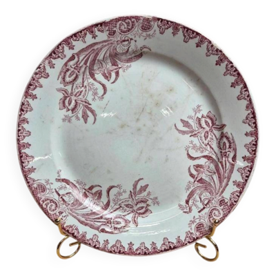 Plat rond ancien Saint-amandinoise modèle Iris en terre de fer
