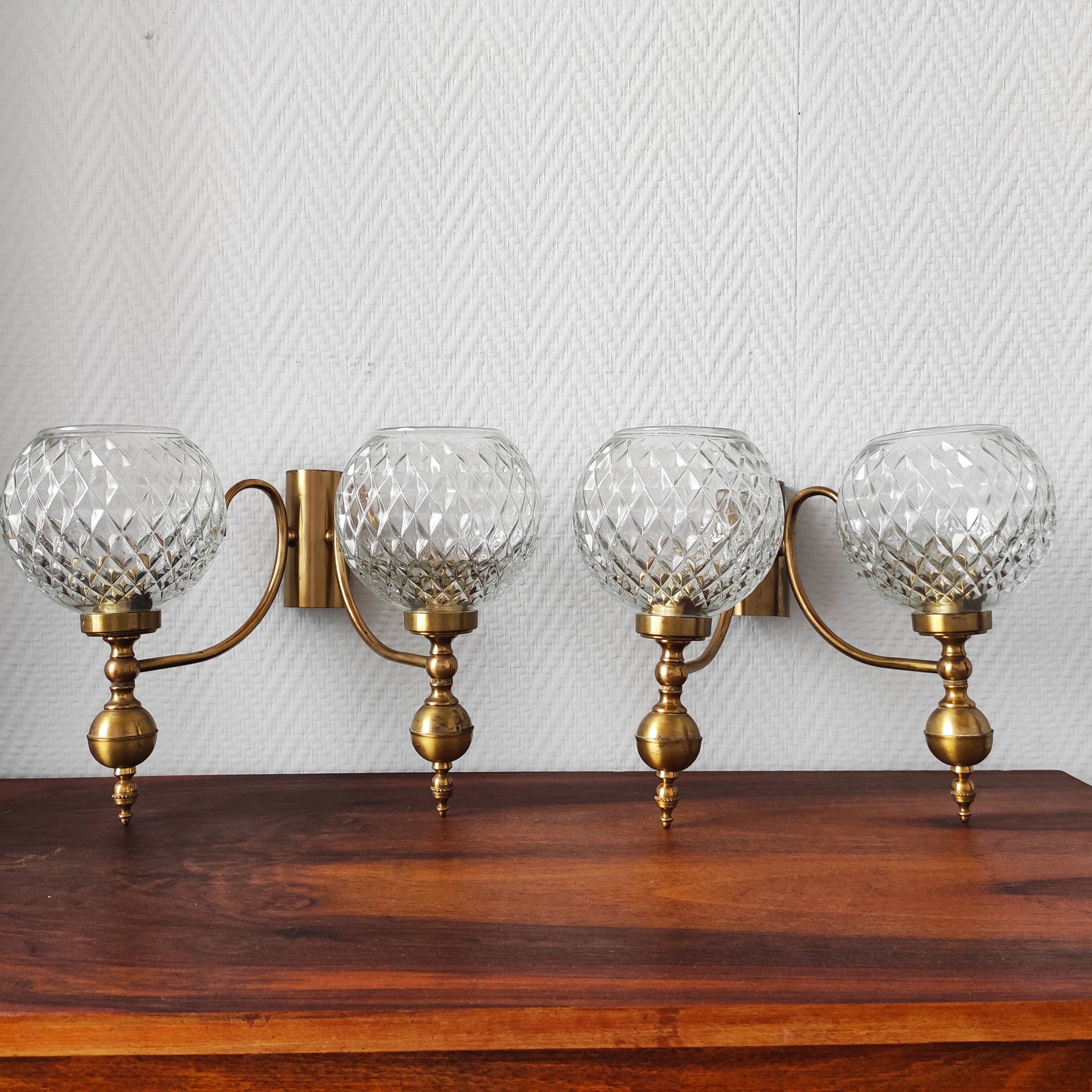 Set of 4 vintage glass globe wall lights