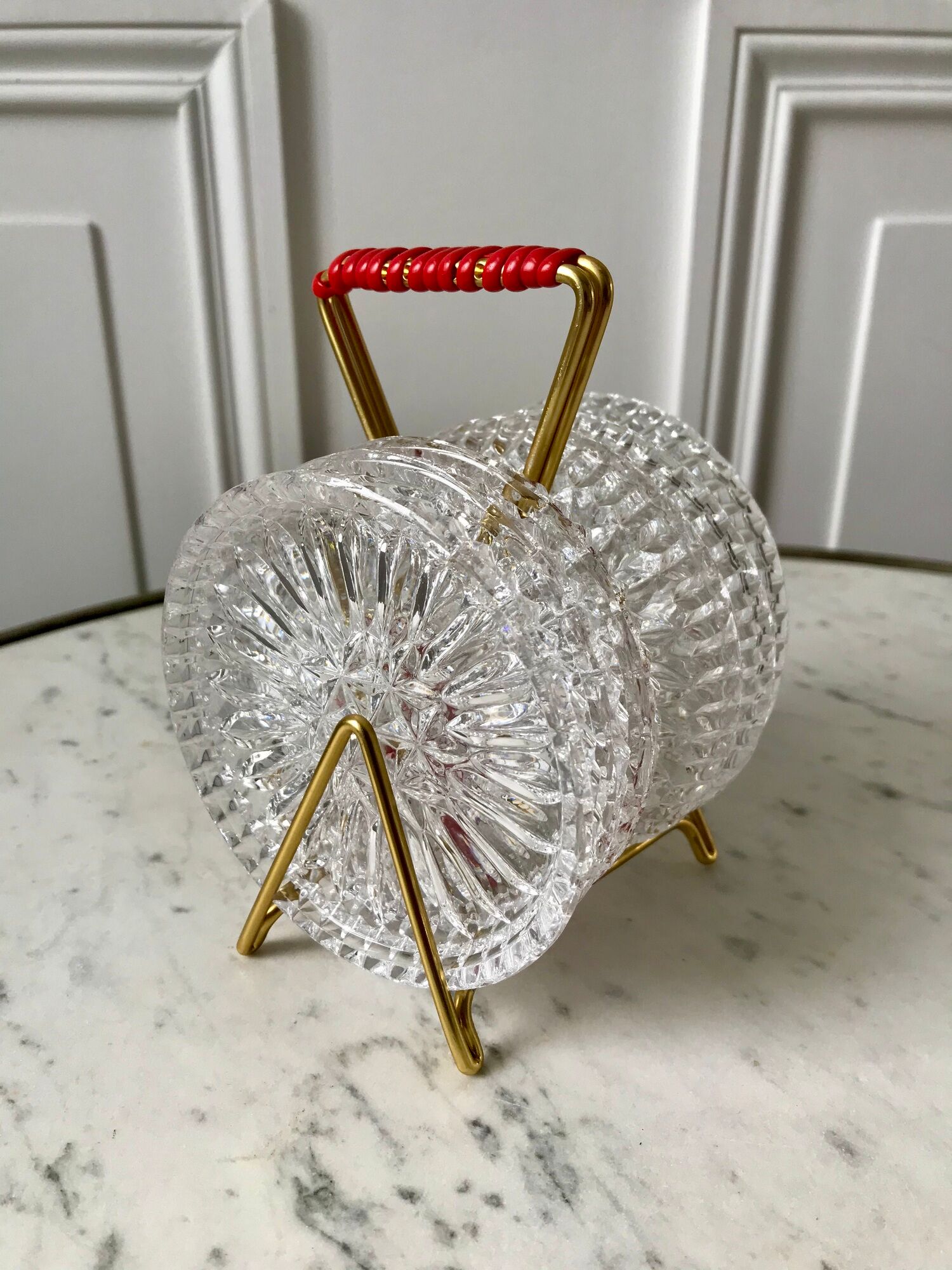Set of 6 crystal coasters support brass scoubidou years 50-60