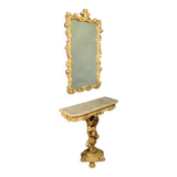 Marble top console and its rocaille style mirror