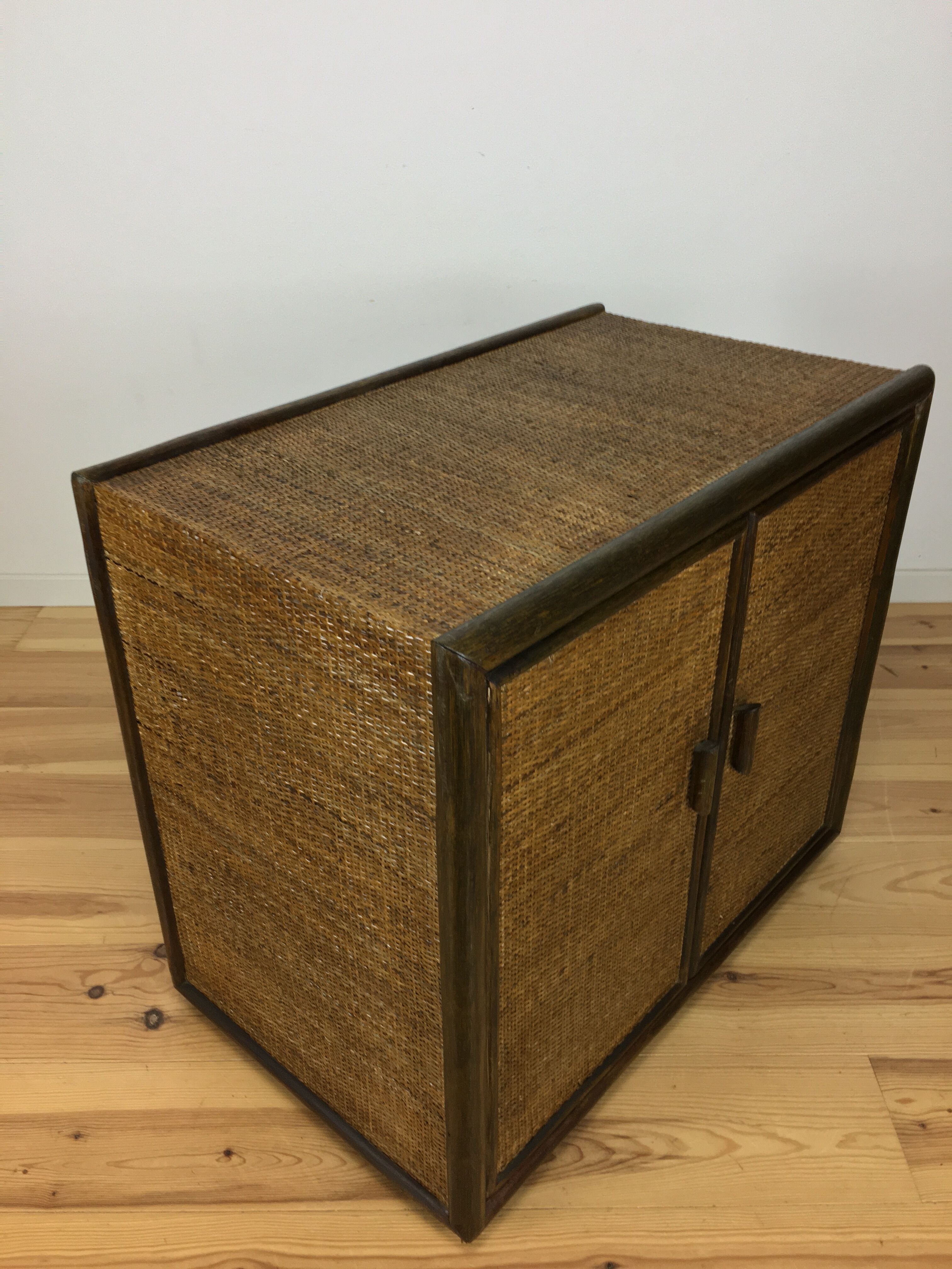 2-door woven rattan dresser, 70s