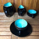 Ancien service petit déjeuner magdalith céramique noire & bleue vintage #a517