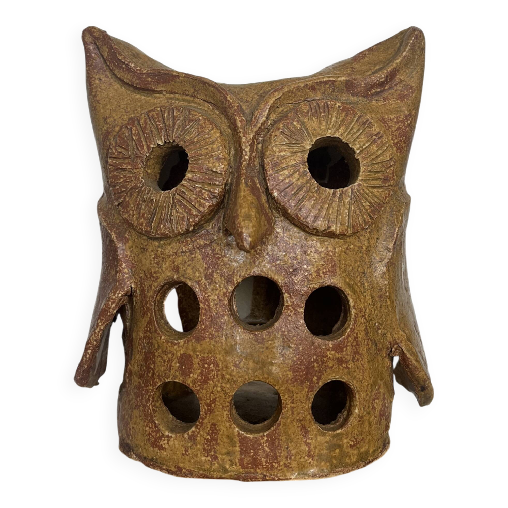Stoneware lantern in the shape of an owl.