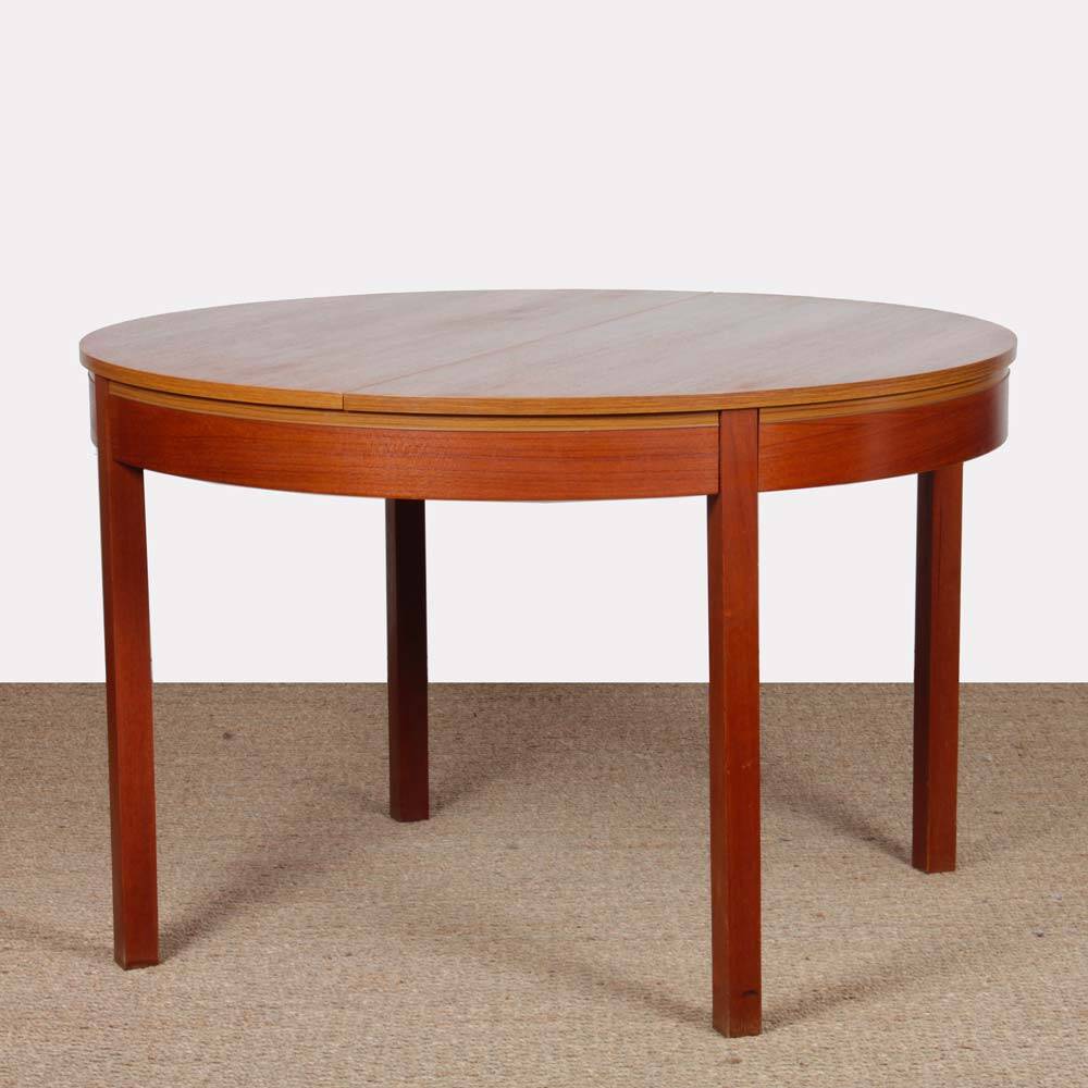 Table de repas ronde extensible en teck, 1970