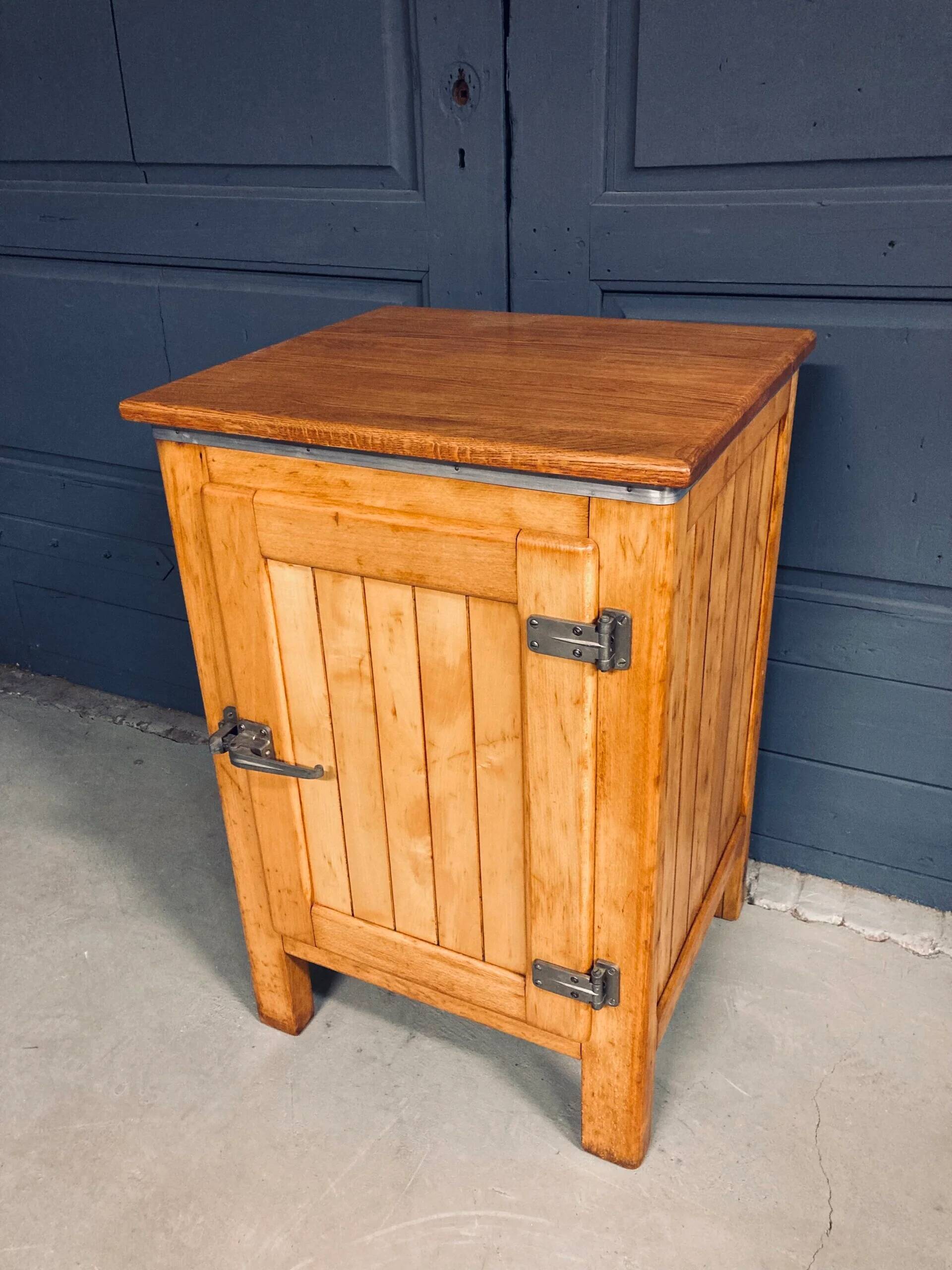 Vintage refrigerator 1930s/1940s, oak wood