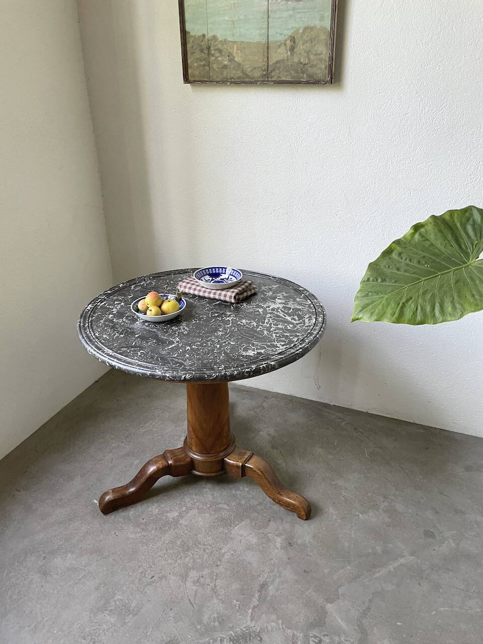 Empire walnut and marble pedestal table, late 19th century