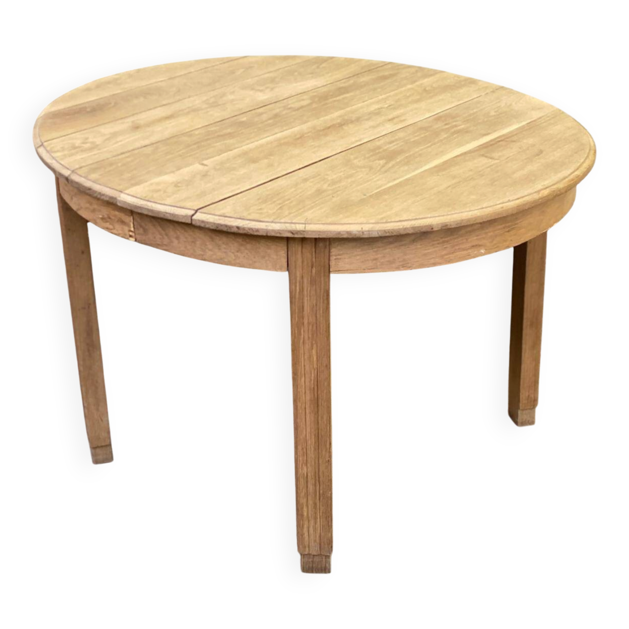 Table à manger ronde Art Déco en chêne brut décapé 1930