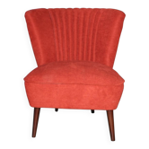 Fauteuil cocktail pourpre en hêtre, années 1960, style Mid-Century, dossier cannelé, assise confortable