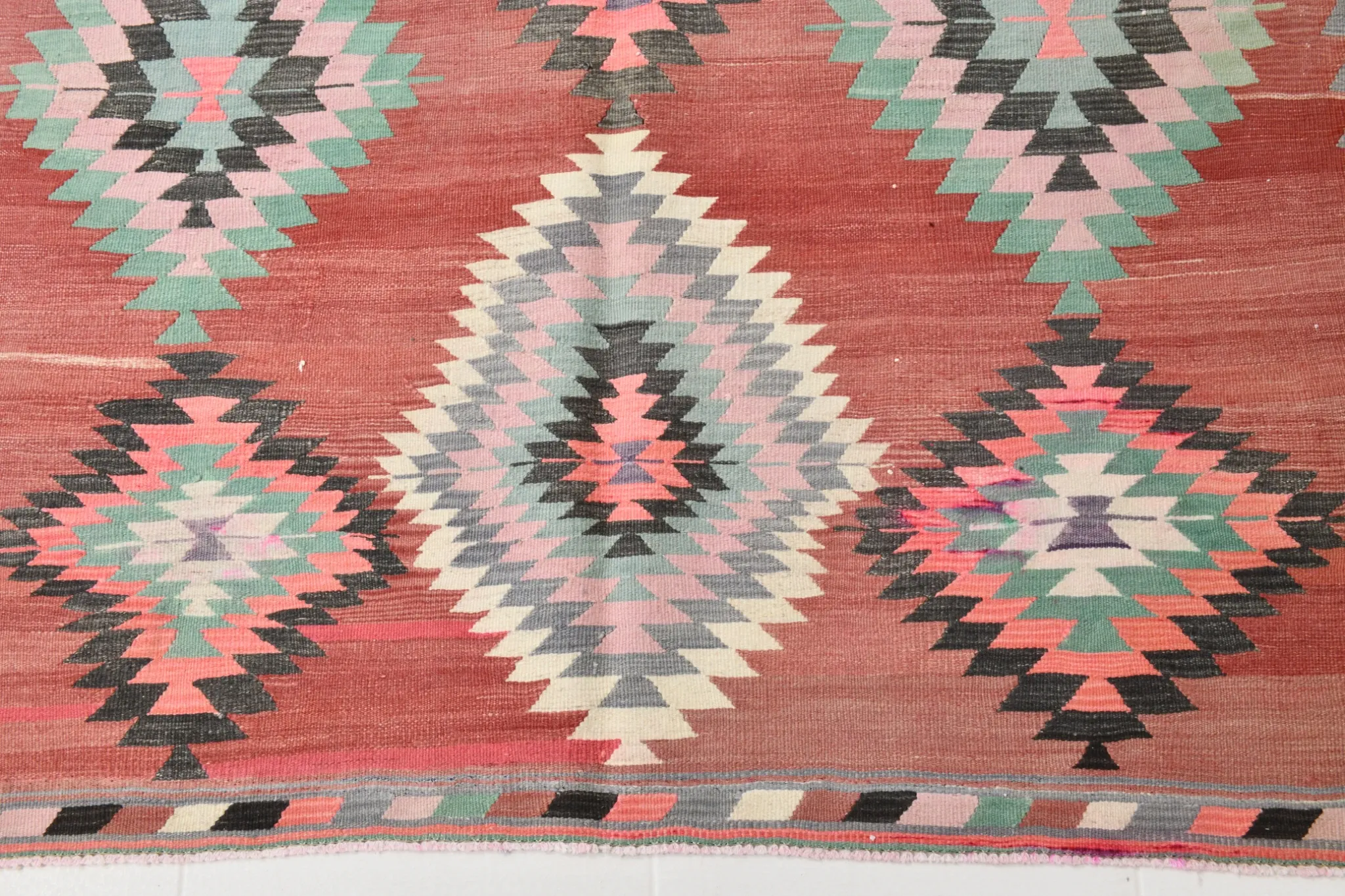 Pink & Red Vintage Tribal Kilim Rug, Turkish Handwoven Wool Bohemian Decor