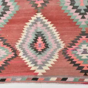 Pink & Red Vintage Tribal Kilim Rug, Turkish Handwoven Wool Bohemian Decor