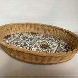 Old oval wicker rattan basket tray