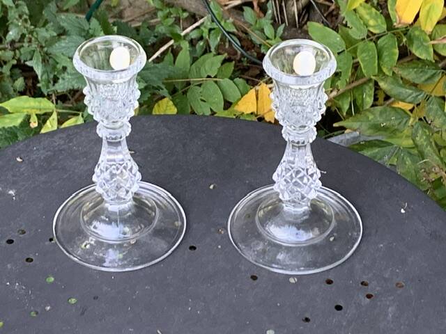 Pair of crystal candlesticks, darques crystal, diamond pattern, vintage Original label