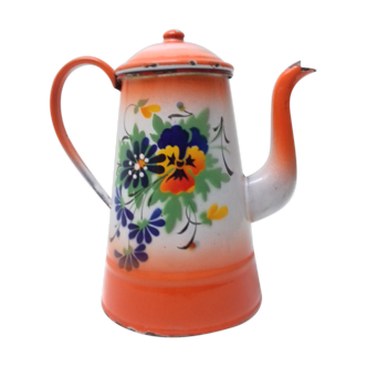 Orange enamelled flower coffee maker