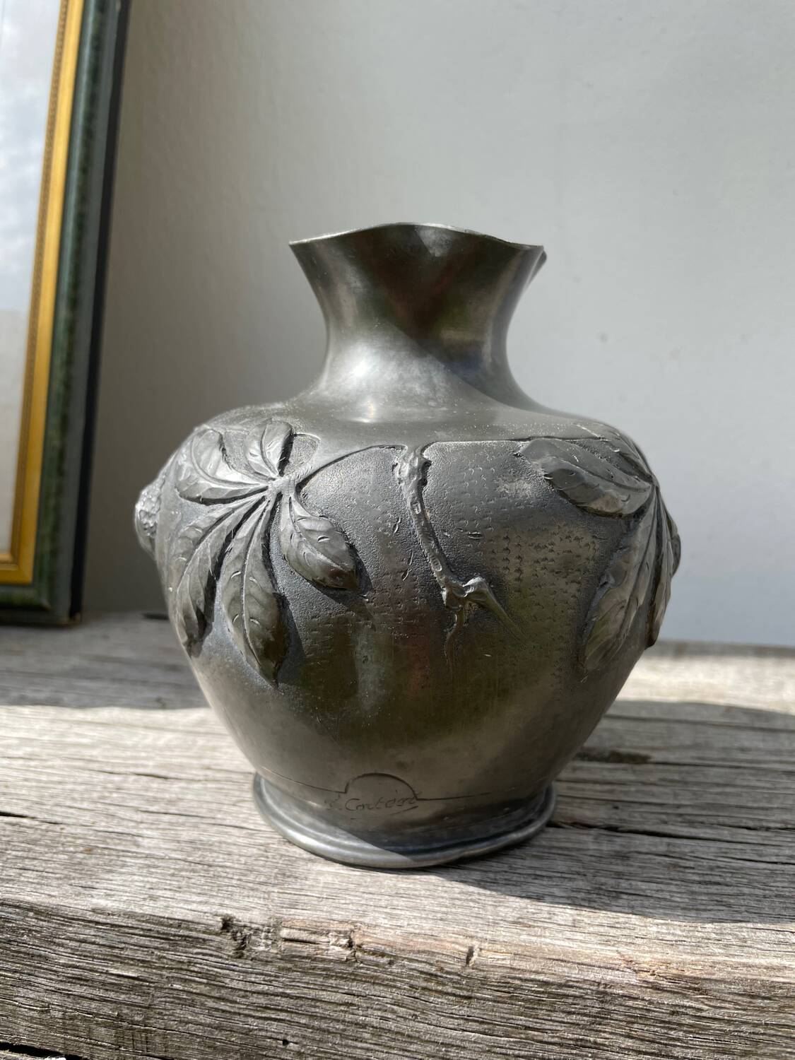 Art Nouveau pewter vase signed Cortesi
