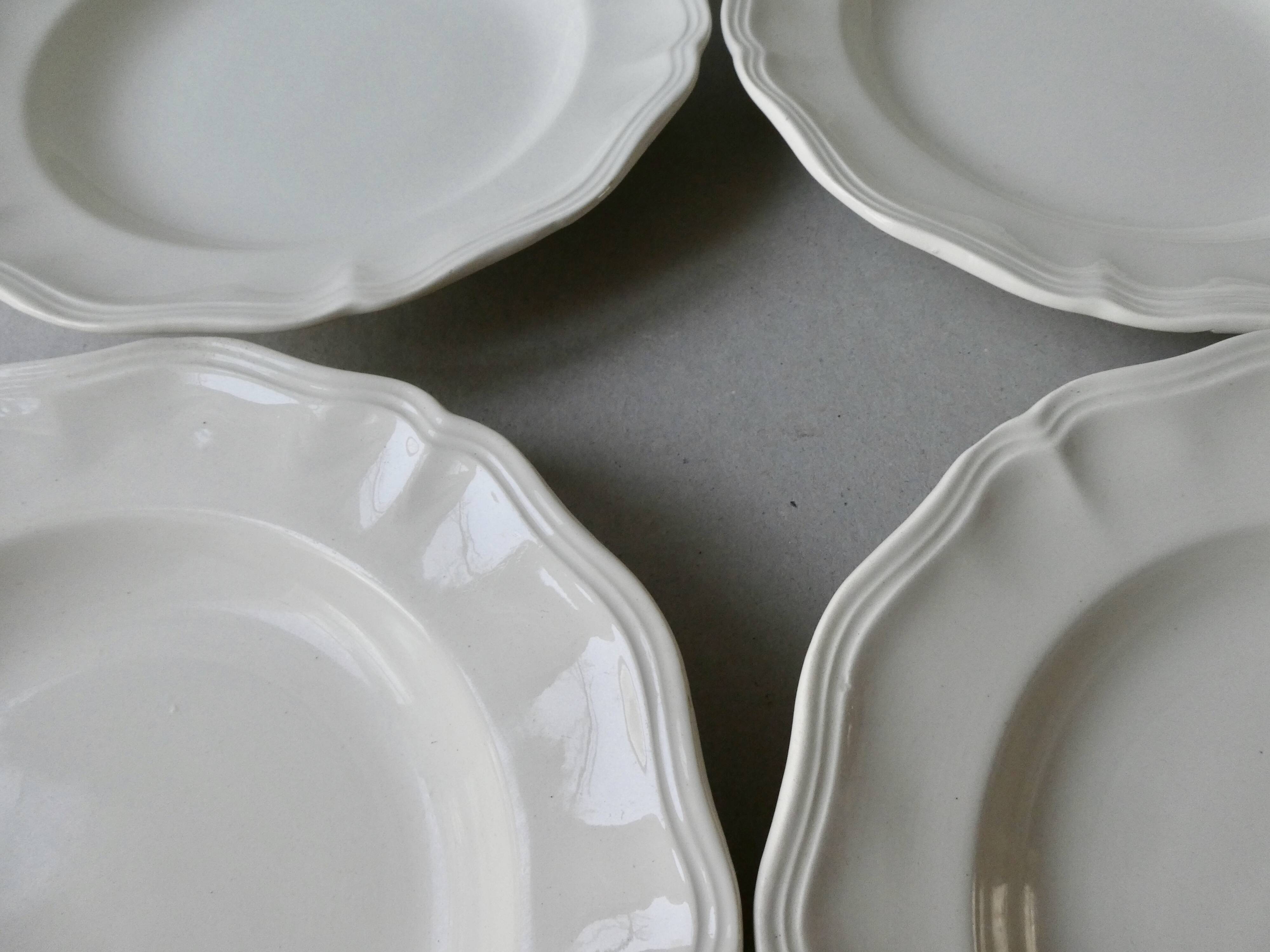 Set of 6 hollow plates Digoin Sarreguemines, ivory color