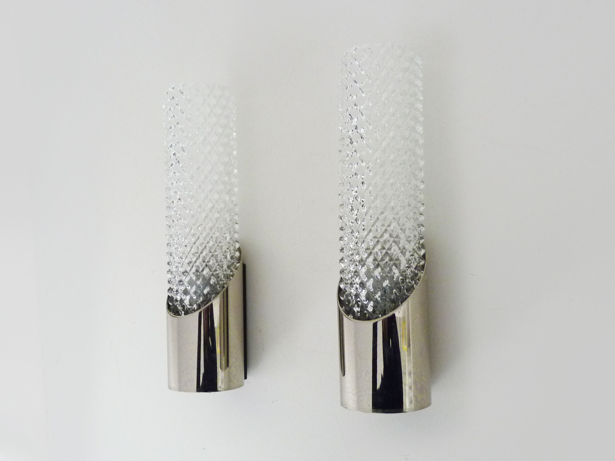 Pair of german wall sconces space age, chromed metal and glass, 60s