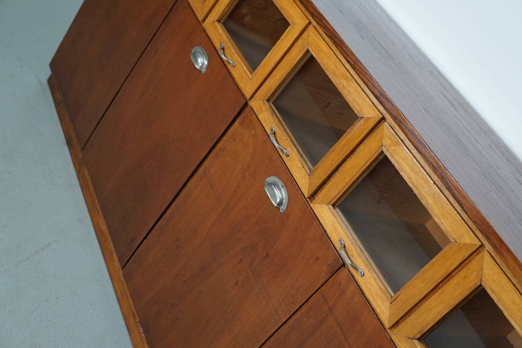 Vintage Dutch Beech & Oak Haberdashery Shop / Grain Cabinet, 1950s