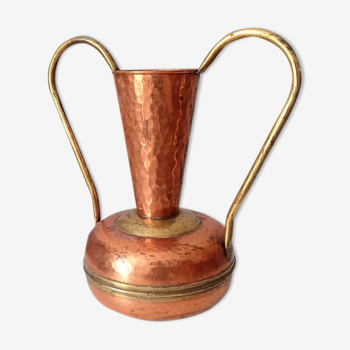 Vase amphore ancien cuivre martelé et laiton