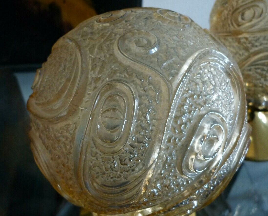 Pair of bedside lamps, brass and molded glass, 1950