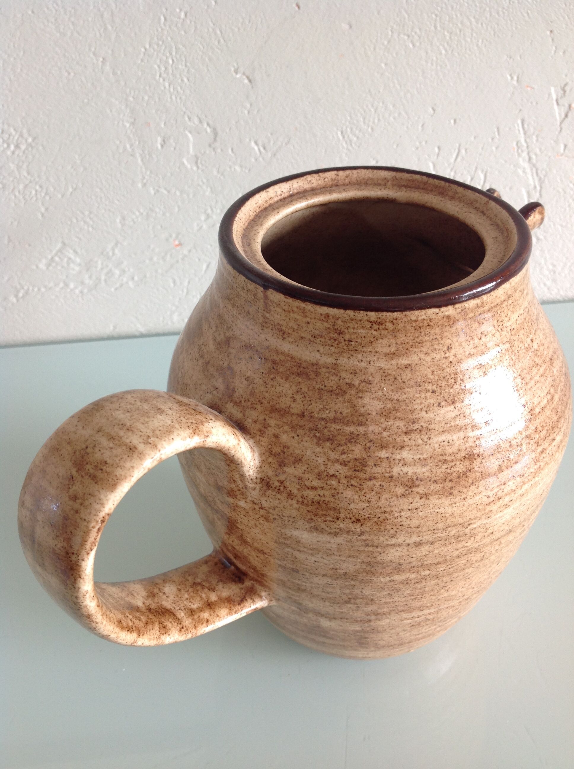 Beige pitcher in glazed ceramic from Salins vintage 60s-70s
