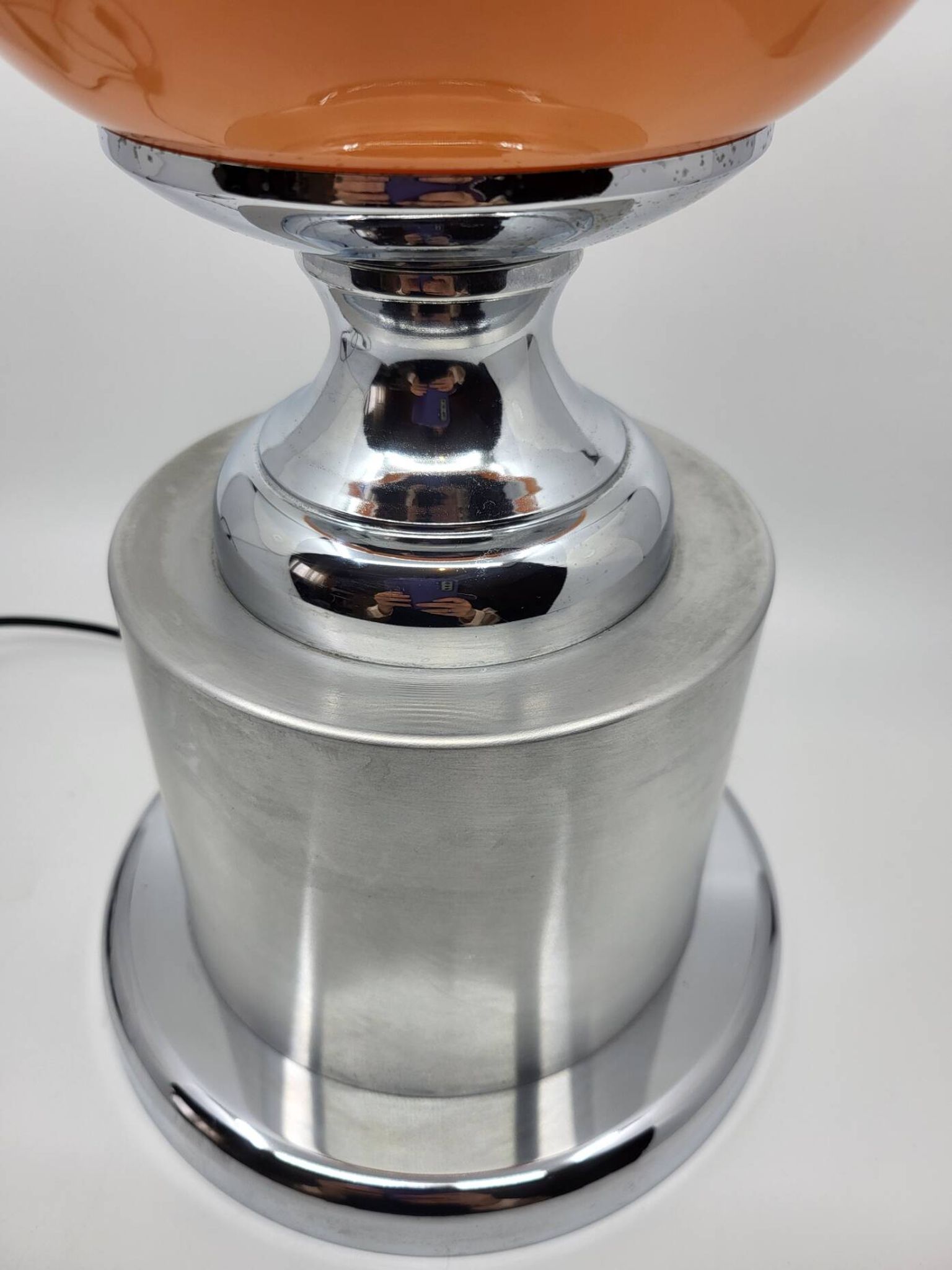 Diderot Delmas lamp in orange opaline with chrome base France 1970 Vintage