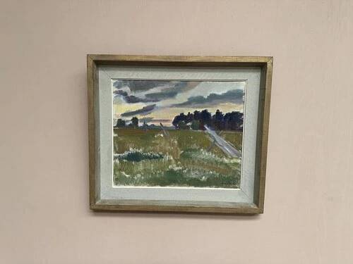 Oil on Canvas “Evening at Haymaking Time” by Bernhard Önstad, Framed 48.5×43cm