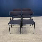 Set of 4 Gijs Van Der Sluis chairs aubergine fabric black steel legs 70s Netherlands