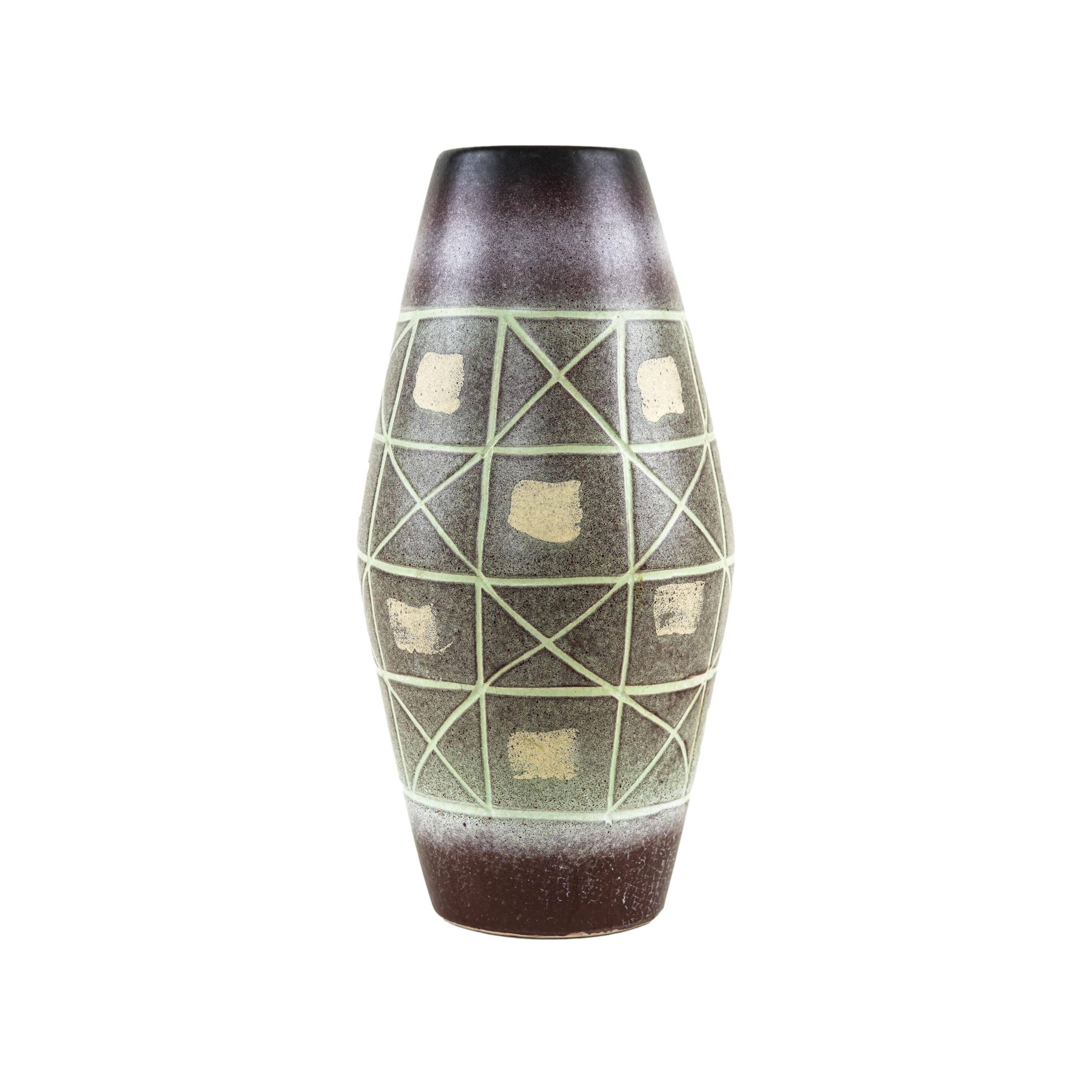 West German ceramic vase with geometric pattern, glazed pottery from the 1970s