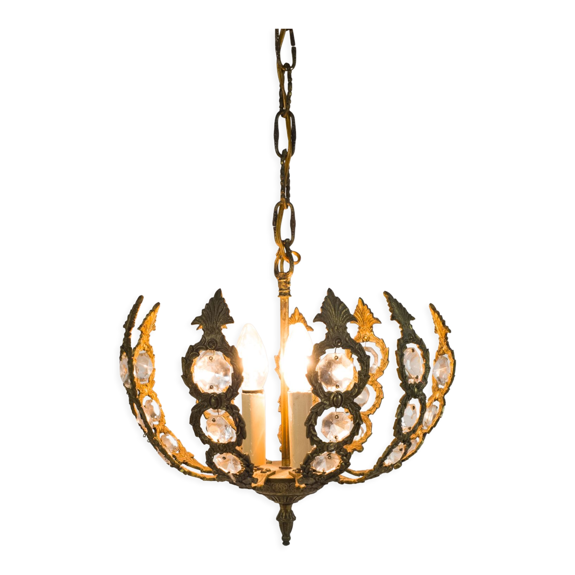 Brass facet cut glass hanging lamp gold plated 3rd quarter 20th